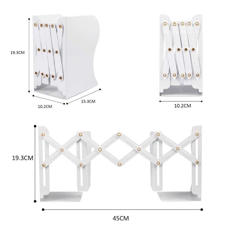Aobopar Adjustable Book Ends, Metal Bookends for Heavy Books, Desk Book Holder for Shelves, Book Organizer for Desk, Suitable for Office, Home and School Use (White) - Image 4